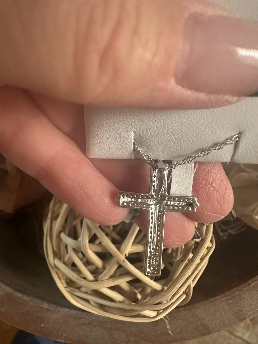 Ladies two toned cross pendant with cubic zirconias 18”new in box